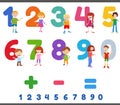 Educational numbers set with cute children characters