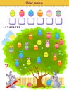 Educational page for children. How many Easter eggs can you find in the picture? Count the quantity and write the numbers. Royalty Free Stock Photo