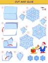 Educational page for children. Template with exercise for kids. Use a scissors to cut from sheet of paper beautiful snowflakes.