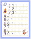 Educational page for children to study writing numbers. Worksheet for kids textbook. Developing skills for counting.