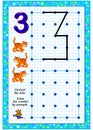 Educational page for little children on square paper. Connect the dots. Draw the number by example. Developing writing skills.