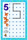 Educational page for little children on square paper. Connect the dots. Draw the number by example. Developing writing skills.