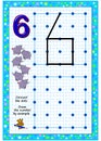 Educational page for little children on square paper. Connect the dots. Draw the number by example. Developing writing skills.