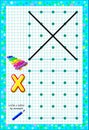 Educational page for little children on square paper. Write letter by example. Logic puzzle game.