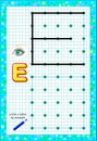 Educational page for little children on square paper. Write letter by example. Logic puzzle game.