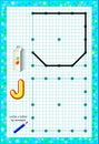 Educational page for little children on square paper. Write letter by example. Logic puzzle game.