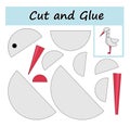 Educational paper game for kids. Cut parts of the image and glue on the paper. Cartoon heron