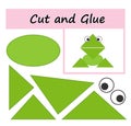 Educational paper game for kids. Cut parts of the image and glue on the paper. DIY worksheet. Cartoon frog Royalty Free Stock Photo