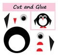 Educational paper game for kids. Cut parts of the image and glue on the paper. DIY worksheet. Cartoon penguin