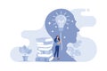 Educational psychology flat person concept with light bulb and head. Royalty Free Stock Photo