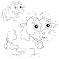 Educational Puzzle Game for kids: numbers game. Cartoon cow with bell. Farm animals. Coloring book for children Royalty Free Stock Photo