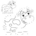 Educational Puzzle Game for kids: numbers game. Cartoon cow. Farm animals. Coloring book for children Royalty Free Stock Photo