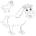 Educational Puzzle Game for kids: numbers game. Cartoon horse. Farm animals. Coloring book for children Royalty Free Stock Photo