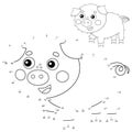 Educational Puzzle Game for kids: numbers game. Cartoon pig or swine. Farm animals. Coloring book for children Royalty Free Stock Photo