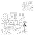 Educational Puzzle Game for kids: numbers game. Car. Coloring Page Outline Of cartoon car with driver on road. Coloring book for