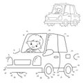 Educational Puzzle Game for kids: numbers game. Car. Coloring Page Outline Of cartoon car with driver on road. Coloring book for