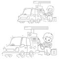 Educational Puzzle Game for kids: numbers game. Car. Coloring Page Outline Of cartoon driver with car on petrol station. Coloring