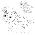 Educational Puzzle Game for kids: numbers game. Cartoon calf or kid of cow. Farm animals. Coloring book for children