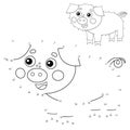 Educational Puzzle Game for kids: numbers game. Cartoon pig or swine. Farm animals. Coloring book for children