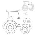 Educational Puzzle Game for kids: numbers game. Cartoon tractor. Transport. Coloring book for children Royalty Free Stock Photo