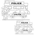 Educational Puzzle Game for kids: numbers game. Police car. Coloring Page Outline Of cartoon policeman with car. Coloring book for