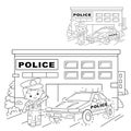 Educational Puzzle Game for kids: numbers game. Police car. Coloring Page Outline Of cartoon policeman with car. Coloring book for