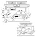 Educational Puzzle Game for kids: numbers game. Taxi. Coloring Page Outline Of cartoon taxi driver with car. Coloring book for