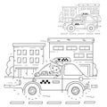 Educational Puzzle Game for kids: numbers game.Taxi. Coloring Page Outline Of cartoon taxi driver with car. Coloring book for