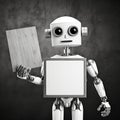 Educational Robot Holding Blank Sign - Photorealistic Rustic Materiality