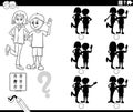 educational shadows game with girl and boy coloring page