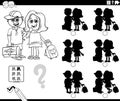 educational shadows game with school girl and boy coloring page