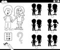 educational shadows task with girl and boy coloring page