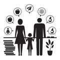 Educational Silhouette Illustration of Teacher, Student, and Parent in Classroom Setting Royalty Free Stock Photo