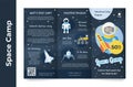 Educational space camp booklet trifold with spaceman shuttle vector flat illustration cosmos travel