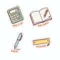 Educational Stickers - Calculator, Notebook, Pen, and Ruler for Learning Royalty Free Stock Photo