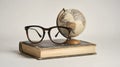 Educational study concept illustrated by globe and glasses on book emphasizing global learning and international education program Royalty Free Stock Photo