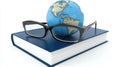 Educational study concept illustrated by globe and glasses on book emphasizing global learning and international education program Royalty Free Stock Photo