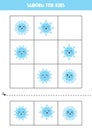 Educational Sudoku game with cute cartoon blue snowflakes.