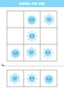 Educational Sudoku game with cute cartoon blue snowflakes.