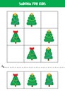 Educational Sudoku game with cute cartoon Christmas trees.