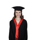 Educational theme: graduating student girl in an academic gown. Isolated over white background Royalty Free Stock Photo