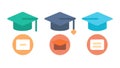 Educational Tools Icons: Graduation Caps and Learning Resources, vector design Generative AI Royalty Free Stock Photo