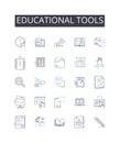 Educational tools line icons collection. Learning aids, Academic resources, Training materials, Instructional gear