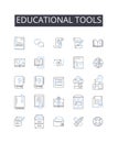 Educational tools line icons collection. Learning aids, Academic resources, Training materials, Instructional gear