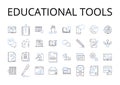 Educational tools line icons collection. Learning aids, Academic resources, Training materials, Instructional gear