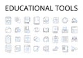 Educational tools line icons collection. Learning aids, Academic resources, Training materials, Instructional gear