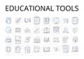 Educational tools line icons collection. Learning aids, Academic resources, Training materials, Instructional gear
