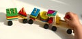 Educational toy-sorter - nine-locomotive withgeometric figures