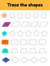 Educational tracing worksheet for kids kindergarten, preschool and school age. Trace the cute geometric shape. Dashed Royalty Free Stock Photo