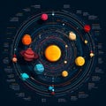 Educational Vector Illustration of the Solar System, Bright Planetary Orbits, Sun at Center, Clear Labels for Learning Royalty Free Stock Photo